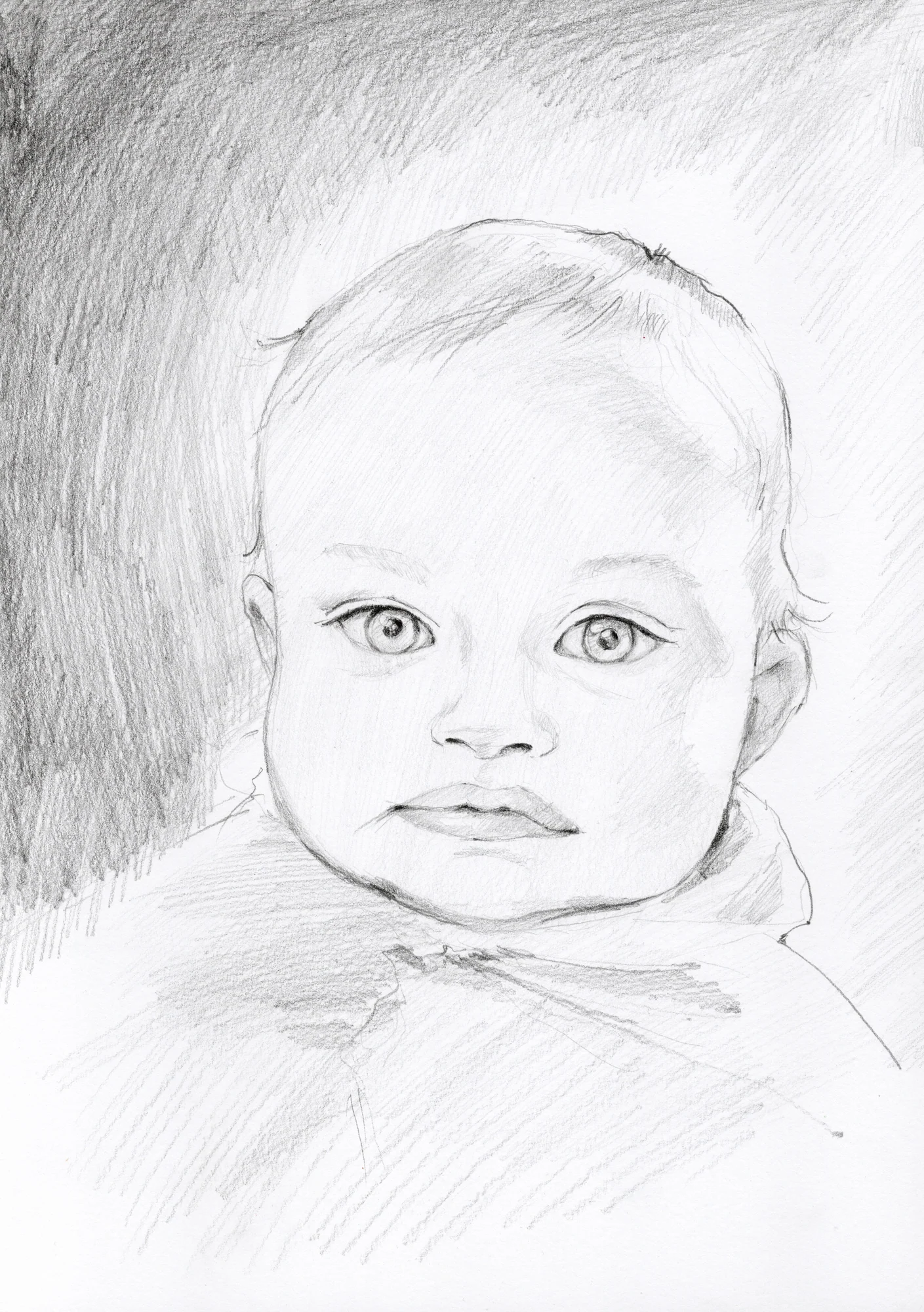 Bleistiftportrait eines Kindes nach Foto mit feiner Schattierung.