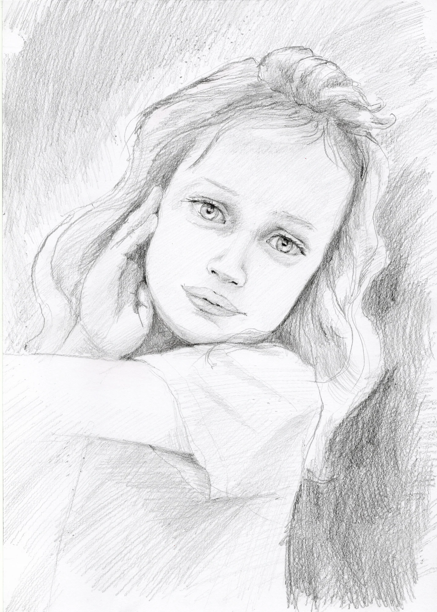 Handgezeichnetes Bleistiftportrait einer jungen Person nach Fotovorlage.