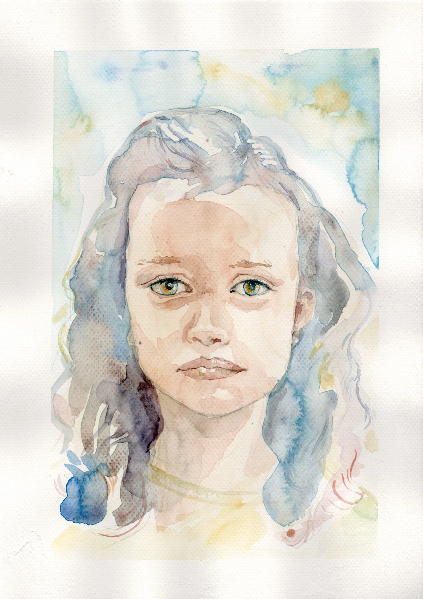 Handgemaltes Aquarellportrait einer jungen Person nach Fotovorlage.